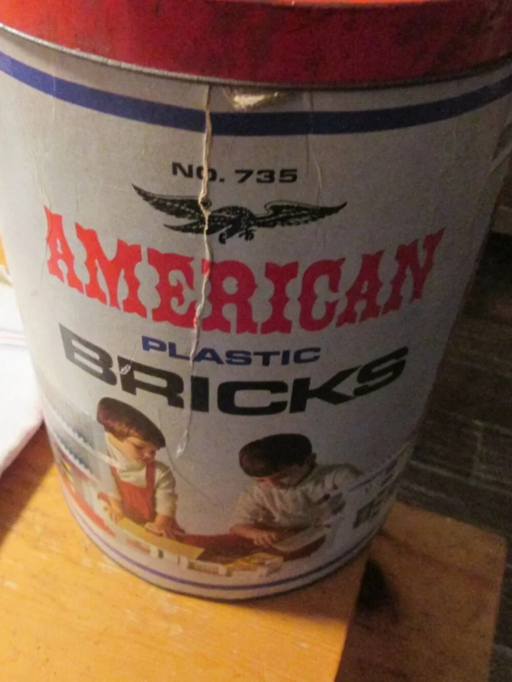 Vtg American plastic Bricks 735  container 510 pc instructions bldg blocks